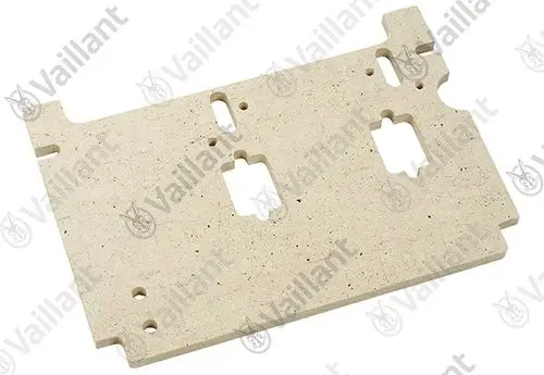 Vaillant Isolierplatte aus hellem Material mit mehreren Ausschnitten und Bohrungen für Montagezwecke, geeignet für Heizungsanwendungen.